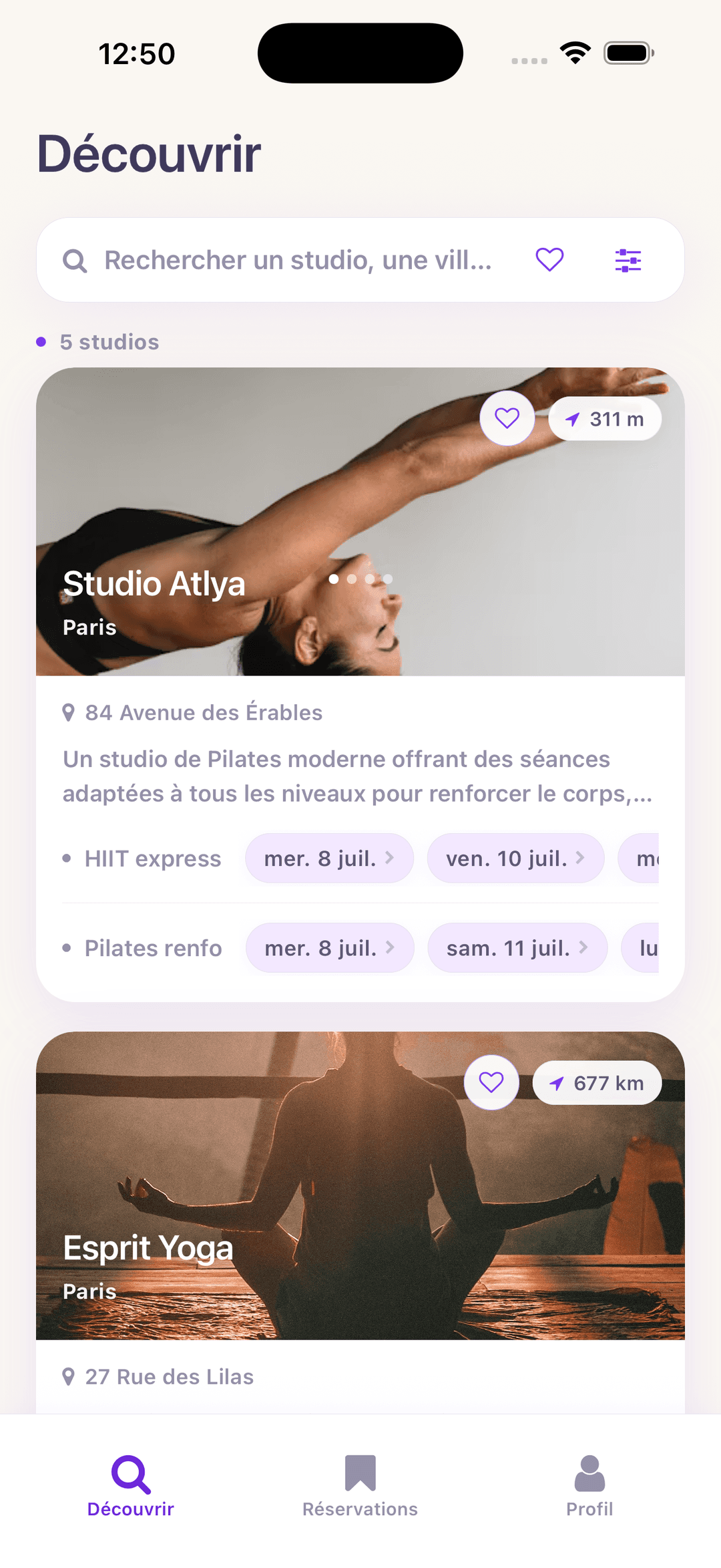Application Yoma — découverte de studios wellness à proximité